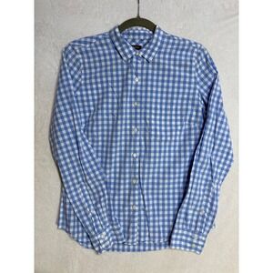 UNTUCKit Aria Blue White Gingham Check Cotton Button Down Shirt Womens Size 6